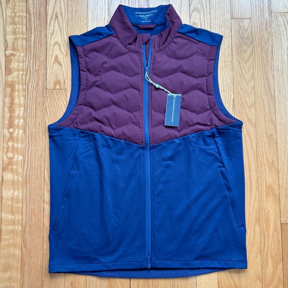 NWT Holderness & Bourne Men’s Full Zip Morris Vest Medium Blue Maroon NEW